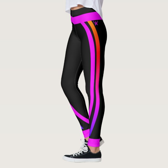 Rosa svart geometrisk design modernt mönster leggings (Vänster)