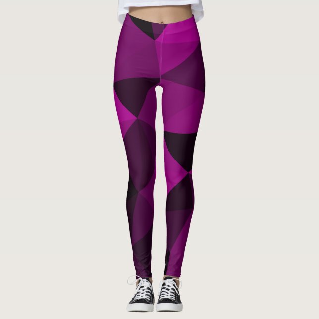 Rosa svart geometriskt nätmönster leggings (Framsida)