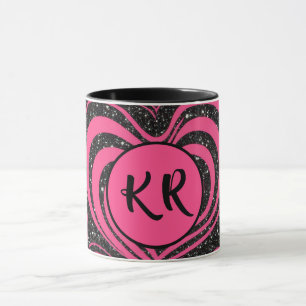 Rosa svart glam abstrakt hjärta monogram initialer mugg