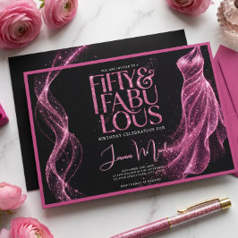 Rosa svart glitter 50 & fantastisk elegant födelse inbjudningar