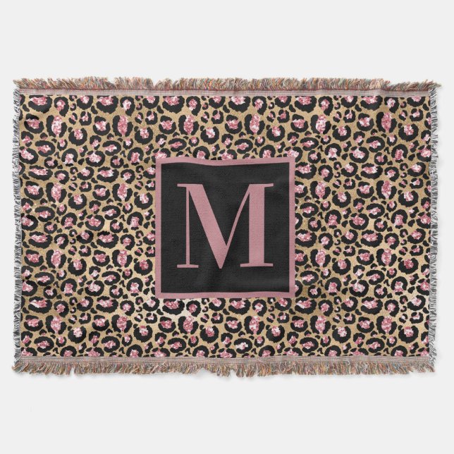 Rosa svart guld gepard/leopard monogram initial filt (Framsidan)