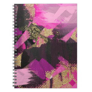 Rosa Svart Guld Glitter Modern Borste Glam Grunge Anteckningsbok