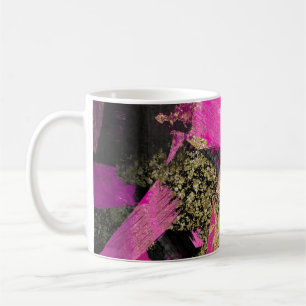 Rosa Svart Guld Glitter Modern Borste Glam Grunge Kaffemugg