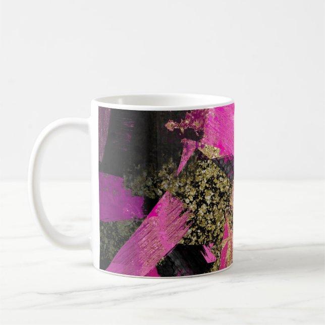 Rosa Svart Guld Glitter Modern Borste Glam Grunge Kaffemugg (Vänster)