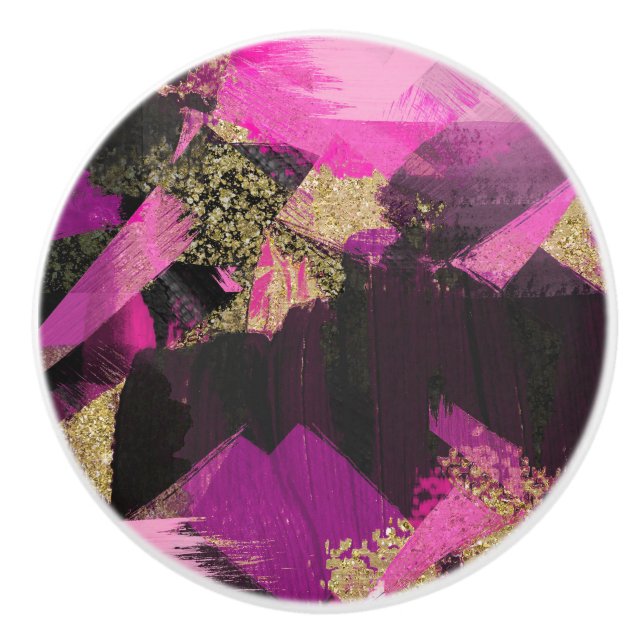 Rosa svart guld glitter modern borste glam grunge knopp (Framsidan)