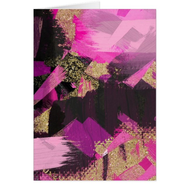 Rosa svart guld glitter modern borste glam grunge OBS kort (Framsidan)