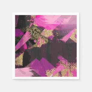 Rosa Svart Guld Glitter Modern Borste Glam Grunge Pappersservett