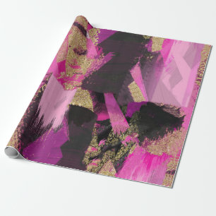 Rosa svart guld glitter modern borste glam grunge presentpapper