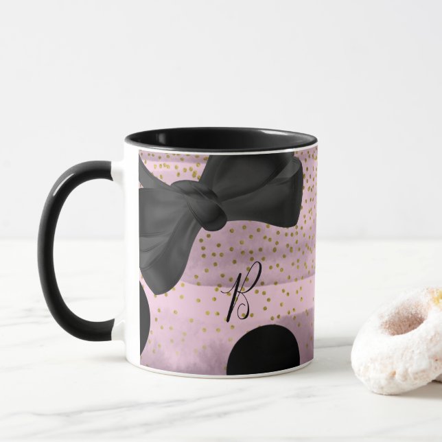 Rosa & Svart Guld Prickar Chic Bow Trendig Glam Mugg (Med munk)