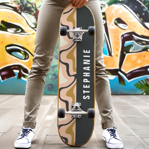 Rosa Svart Guld Retro Modern Abstrakt Marmor Virve Mini Skateboard Bräda 18,5 Cm