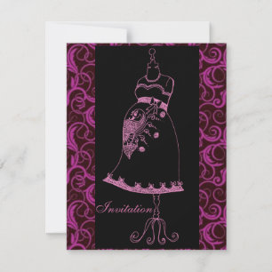 Rosa Svart henna bebis mage dusch Inbjudan