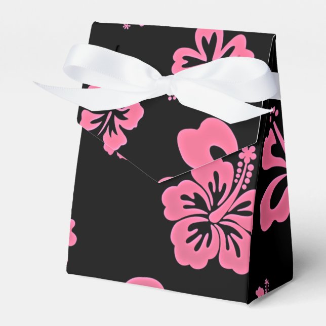 Rosa & Svart Hibiskus Blomma Partygåva Box Presentaskar (Framsidan Sidan)