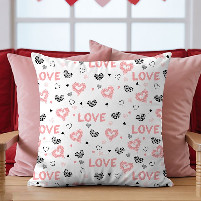Rosa svart hjärta konstkudde Söt jag älskar dig pr Kudde (Pink Black Heart Art Pillow Cute I Love You Gift

)