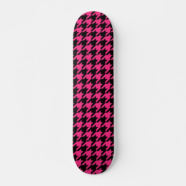 Rosa svart hundtandsrutig platt  mini skateboard bräda 18,5 cm (Framsida)