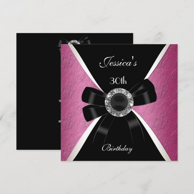 Rosa Svart  Inbjudan Vit 30-årsdag 2 (Fram/baksida)