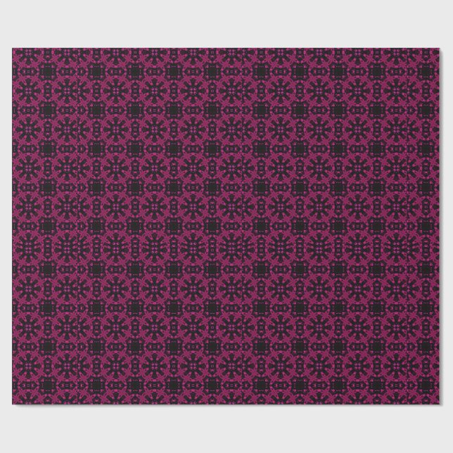 Rosa & Svart Kalejdoskopiskt Fraktalmönster Omslag Presentpapper (Platt)