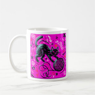 Rosa svart katt  kaffemugg