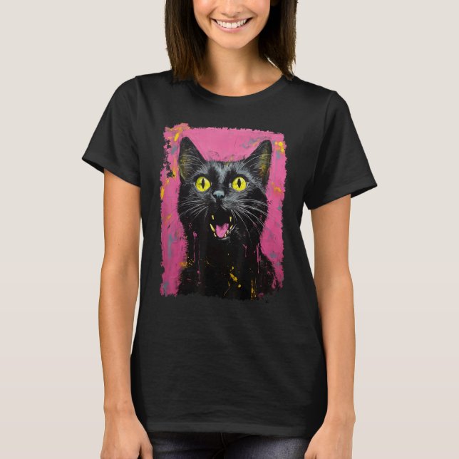 Rosa svart katt t shirt (Framsida)