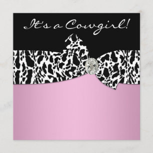 Rosa svart ko tryck cowgirl baby shower inbjudningar