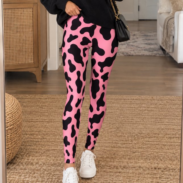 Rosa svart ko tryck leggings (Skapare uppladdad)