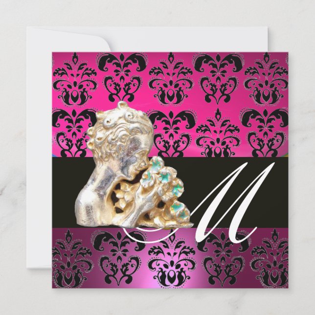 ROSA, SVART, LILA, DAMASK JUWEL MONOGRAM  fuchsia Inbjudningar (Framsida)