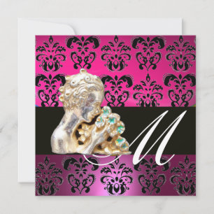 ROSA, SVART, LILA, DAMASK JUWEL MONOGRAM  fuchsia Inbjudningar