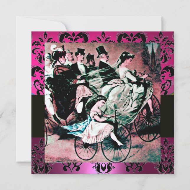 ROSA,SVART,LILA DAMASK MONOGRAM ,vit, fuchsia Inbjudningar (Framsida)