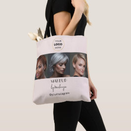 Rosa svart logotyp foto sminkstudio med skrift tygkasse