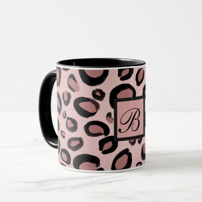 Rosa & Svart Målad Gepard Leopardtryck Fläckar Mugg (Framsida vänster)