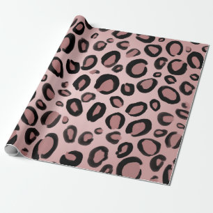 Rosa & Svart Målad Gepard Leopardtryck Fläckar Presentpapper