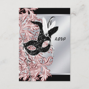 Rosa svart mask Rosa svart maskerad firande RSVP OSA Kort