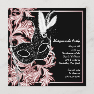 Rosa svart mask Rosa svart maskeradfest Inbjudningar