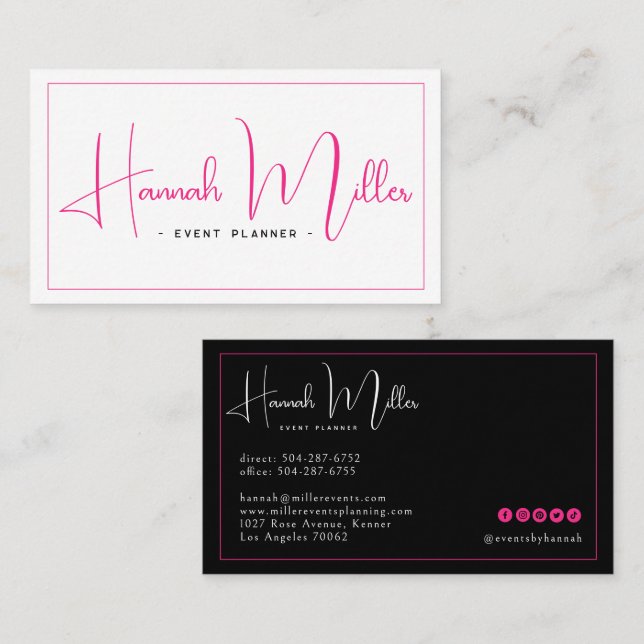 Rosa & Svart | Modern Elegant Minimalism Visitkort (Fram/baksida)