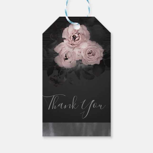 Rosa & Svart Modern Glamörös Blommig Chic Förmån Presentetikett (Framsidan)