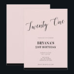 Rosa & Svart Modern Minimal Skrift 21 Tjugoett Inbjudningar<br><div class="desc">Anpassa på valfri sätt.

 Du kan också lägga till ett foto på framsidan eller baksidan.</div>