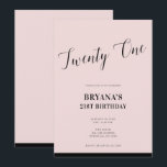 Rosa & Svart Modern Minimal Skrift 21 Tjugoett Inbjudningar<br><div class="desc">Anpassa på valfri sätt.

 Du kan också lägga till ett foto på framsidan eller baksidan.</div>