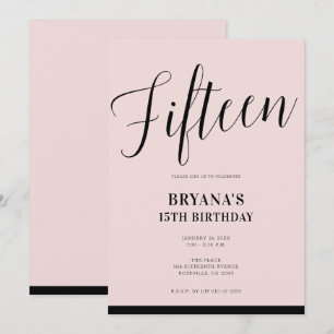 Rosa & Svart Modern Minimal Skript Femton 15 15:e Inbjudningar