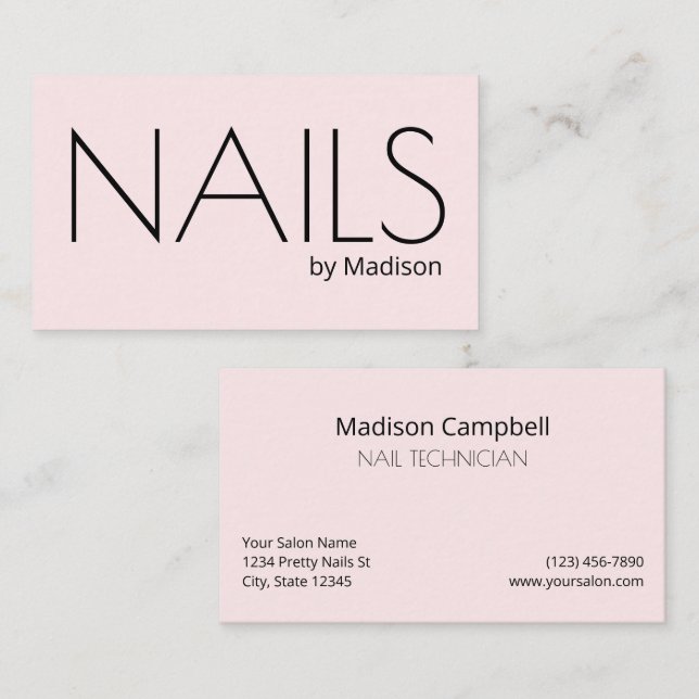 Rosa svart modern minimalistisk nageldesign visitkort (Fram/baksida)