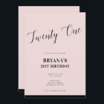 Rosa & svart, modernt, minimalt skript 21 tjugoett inbjudningar<br><div class="desc">Anpassa på vilket sätt du vill. Du kan också lägga till ett foto framtill eller bakåt.</div>