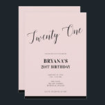 Rosa & svart, modernt, minimalt skript 21 tjugoett inbjudningar<br><div class="desc">Anpassa på vilket sätt du vill. Du kan också lägga till ett foto framtill eller bakåt.</div>