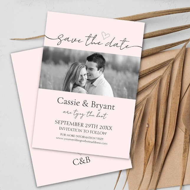  Rosa & svart, modernt skript Spara datum (Modern Blush Pink Save the Date Announcements for Wedding or Vow Renewal)
