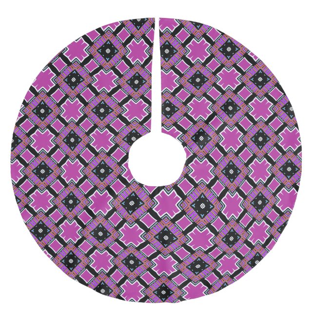 Rosa & Svart mönster Julgransmatta Borstad Polyester (Framsidan)