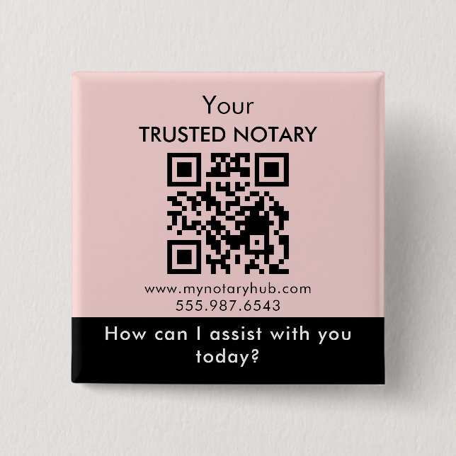 Rosa Svart Notarius Branding med QR-kod Knapp (Framsida)