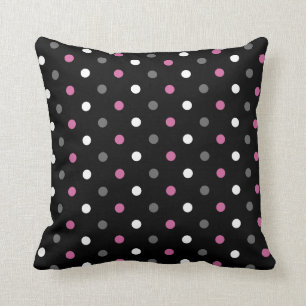 Rosa, svart och Grått Polka-punkt Kudde