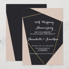 Rosa svart och guld geometrisk bröllopsjubileum inbjudningar