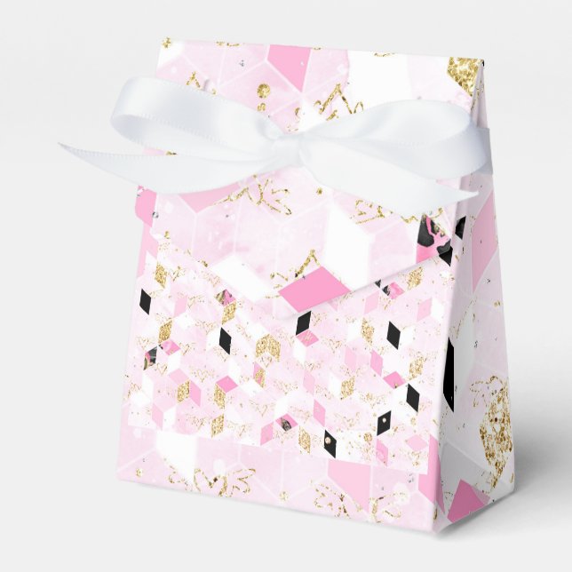 Rosa, svart och guld geometrisk gåva låda presentaskar (Framsidan Sidan)