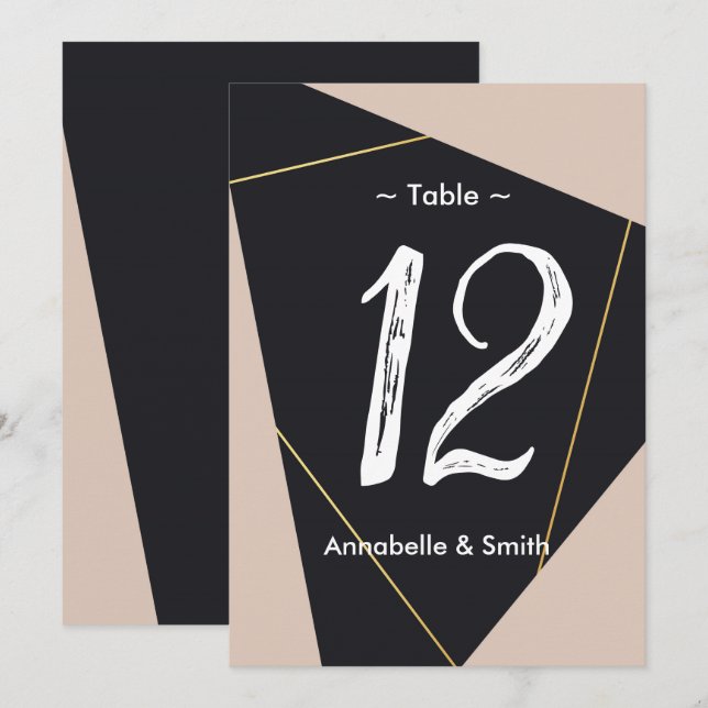Rosa svart och guld geometriskt bordsnummer (Fram/baksida)