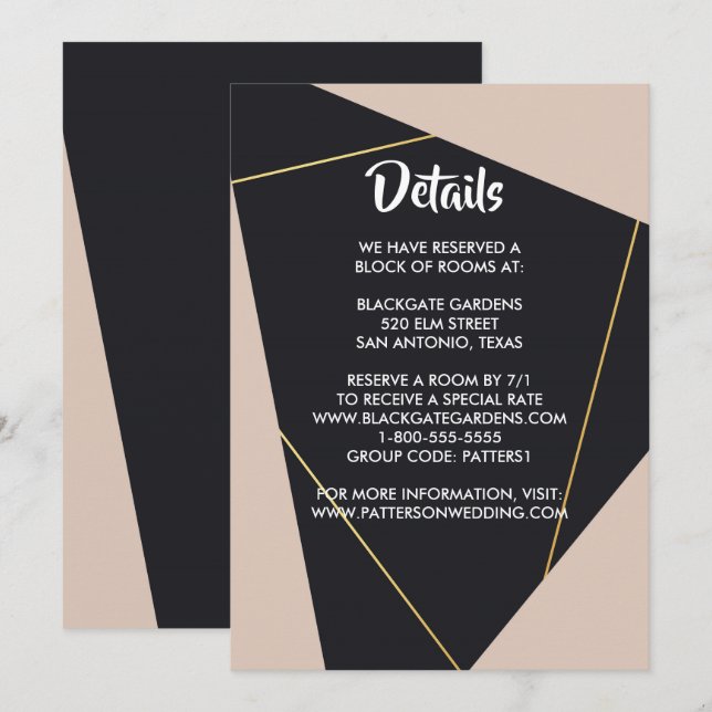 Rosa svart och guld geometriskt hölje inbjudningar (Fram/baksida)