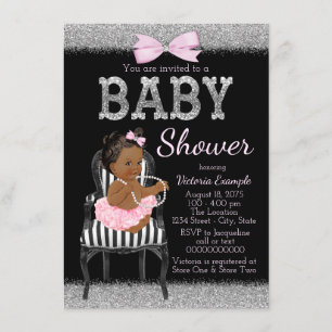 Rosa svart och silver etniskt flicka baby shower inbjudningar