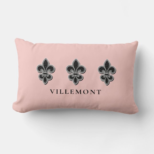 Rosa svart och vit Fleur De Lis  Lumbarkudde (Framsida)